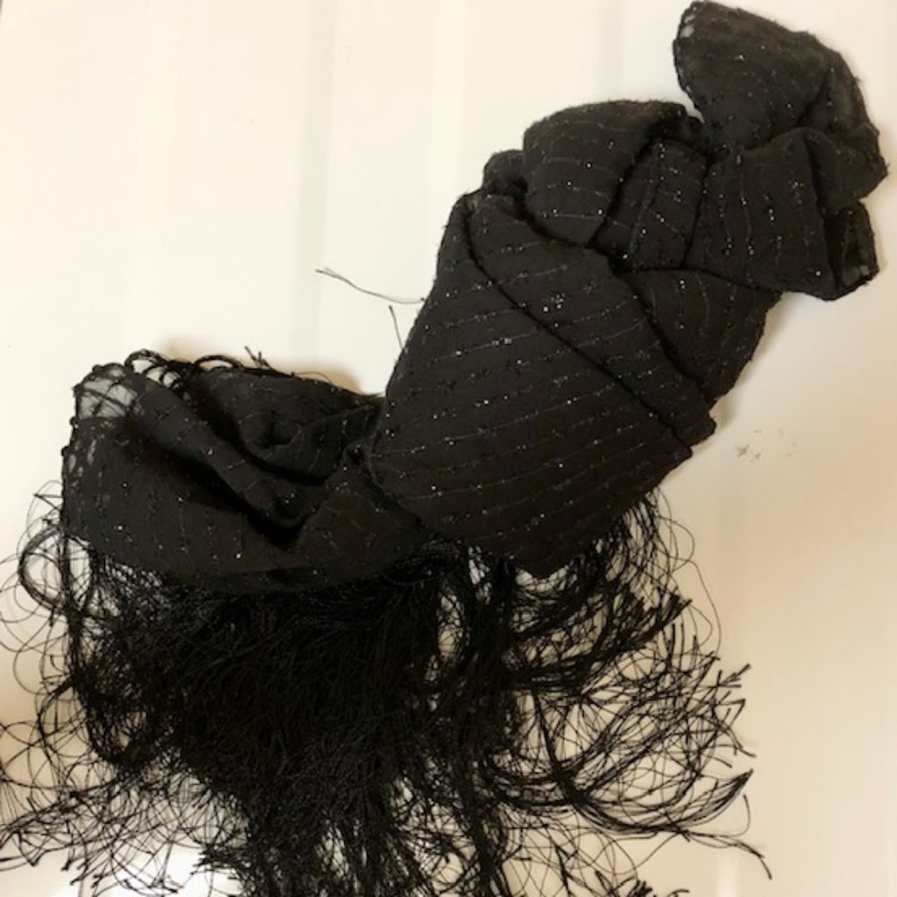 Black scarf with sparkle thread and fringe